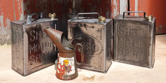 polished esso pratts petrol cans decorative artefacts