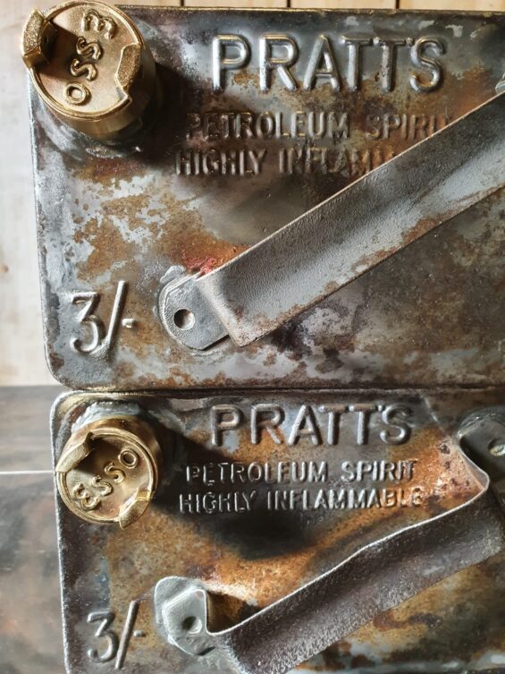 polished esso pratts petrol cans decorative artefacts