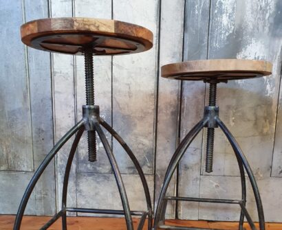 adjustable mango wood and metal industrial stools seating