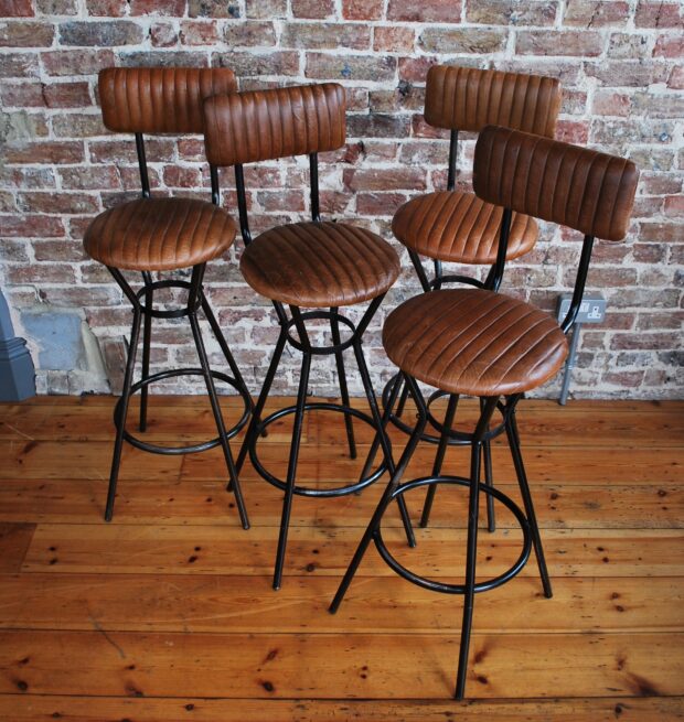vintage leather and steel frame bar stools seating