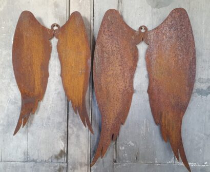 distressed rusty metal angel wings decorative wall art
