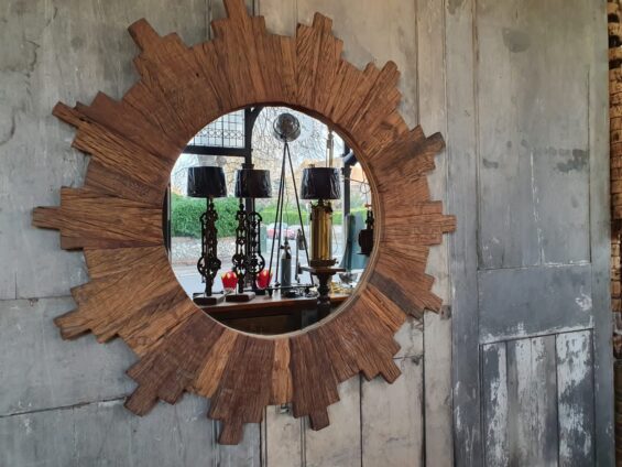 reclaimed wooden sunburst mirror