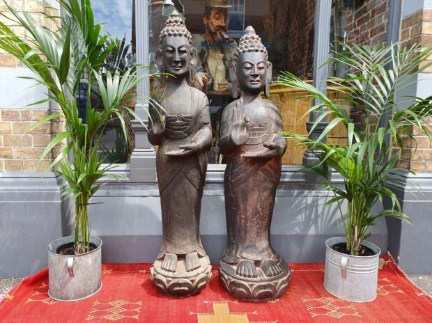 hand carved wooden temple buddhas decorative artefacts garden
