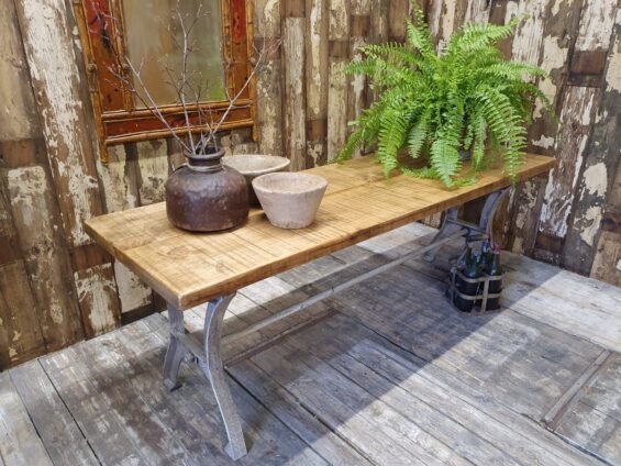 industrial coffee table cast iron base reclaimed timber bespoke furniture tables