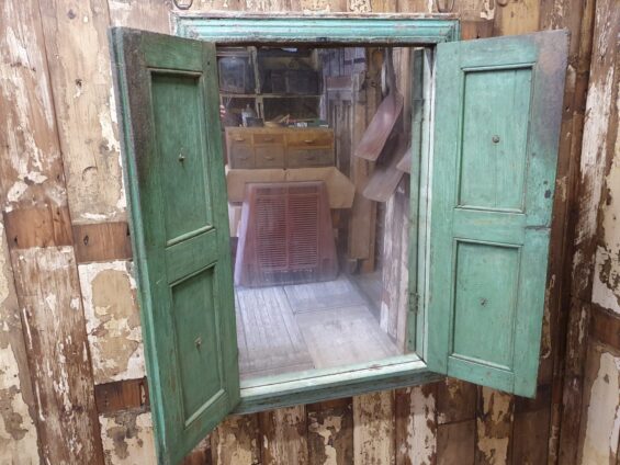 painted green window mirror with shutters mirrors garden