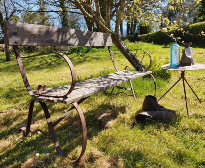 rustic raw wooden slatted garden bench garden furniture