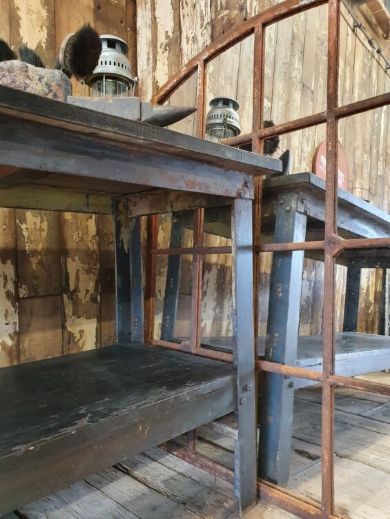 metal frame hardwood top workbench industrial furniture tables