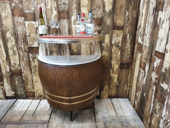 1960's barrel ship shaped formica home bar furniture tables storage