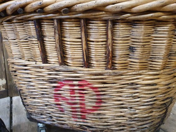 wicker champoagne harvest basket mid 1900's wheeled decorative homewares storage