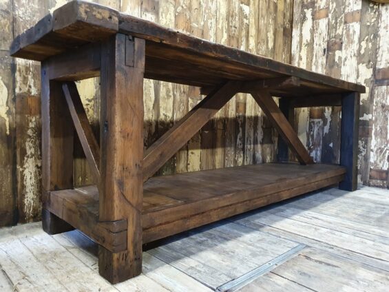 rustic wooden farm workbench furniture tables industrial