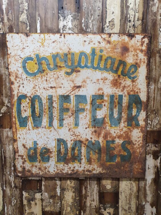 handpainted metal french hairdressers sign decorative art industrial
