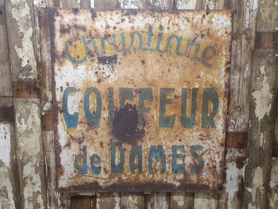 handpainted metal french hairdressers sign decorative art industrial