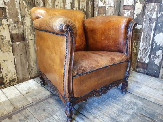 dutch leather club chair carved legs seating armchairs