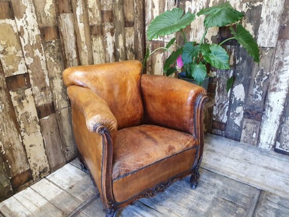 dutch leather club chair carved legs seating armchairs