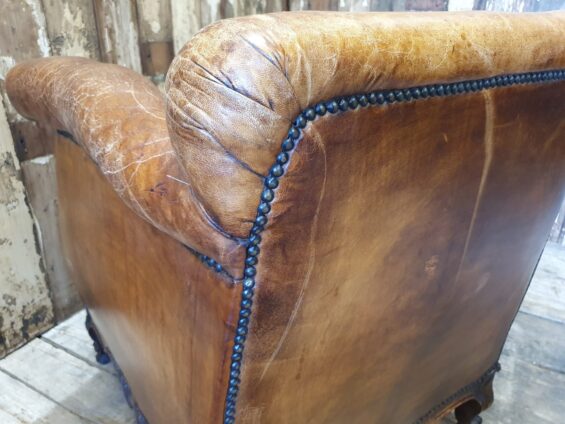 dutch leather club chair carved legs seating armchairs