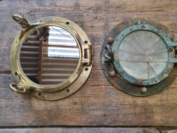 polished brass ships porthole mirror