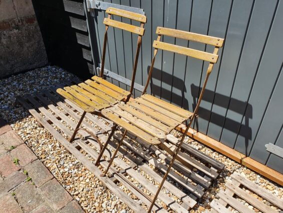 set of wooden slatted bistro chairs garden furniture