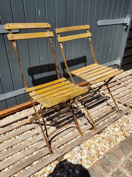 set of wooden slatted bistro chairs garden furniture