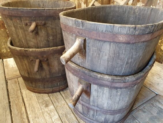 wooden metal strap buckets decorative homewares garden planters