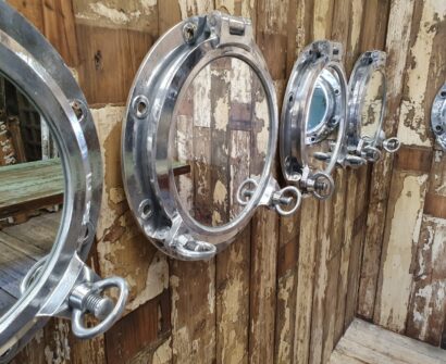 polished aluminium porthole mirrors