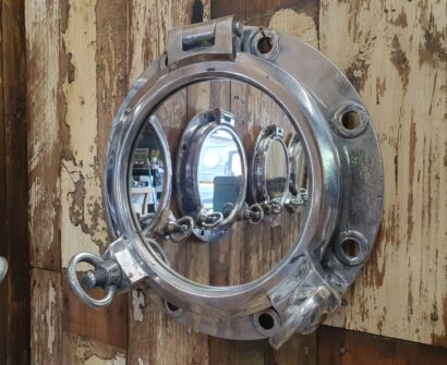 polished aluminium porthole mirror