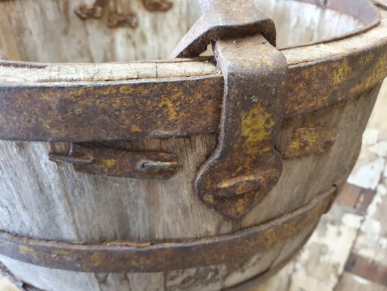 wooden metal well bucket garden planters decorative artefacts