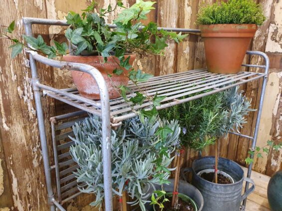 galvanised metal tiered stand furniture storage garden decorative