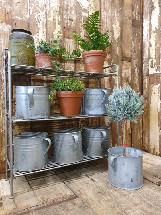 galvanised metal tiered stand furniture storage garden decorative