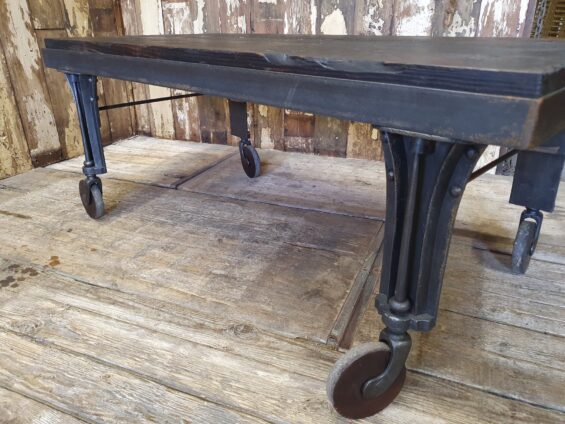 metal wood wheeled table furniture tables industrial