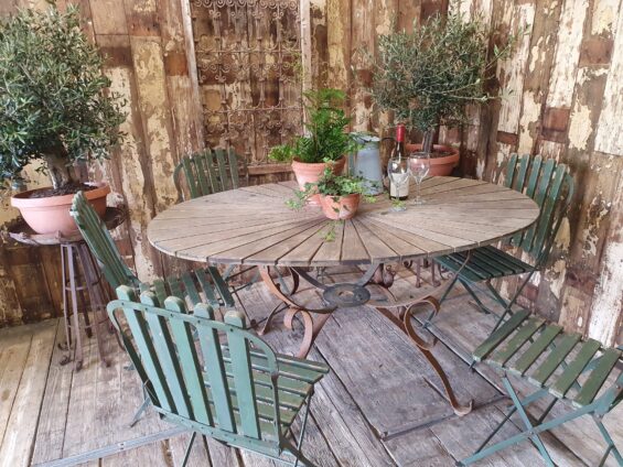 wooden steel garden table furniture