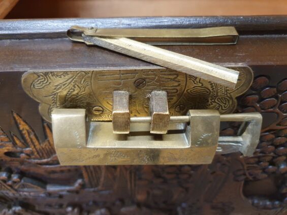 wooden carved brass trunk furniture storage table