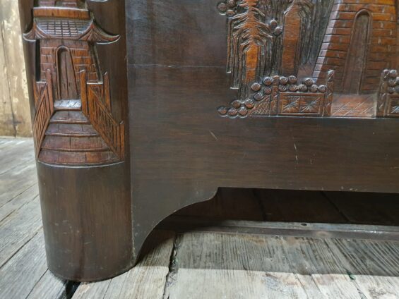 wooden carved brass trunk furniture storage table