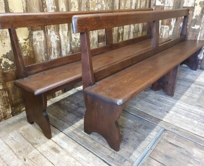 pair of wooden church pews seating occasional chairs