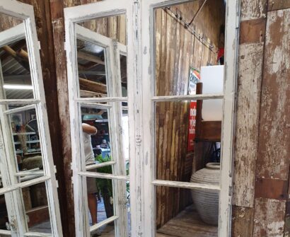 wooden window mirror garden