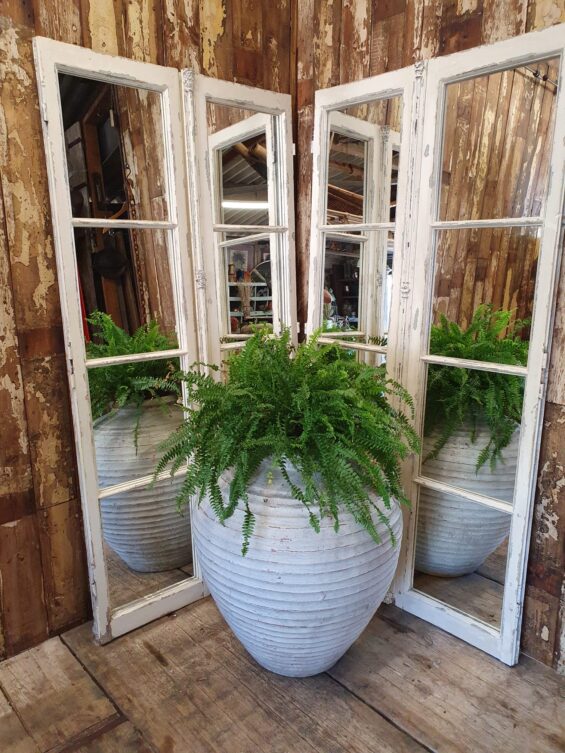 wooden window mirror garden