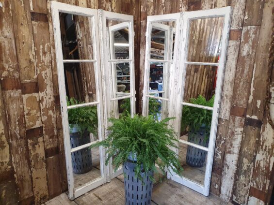 wooden window mirror garden