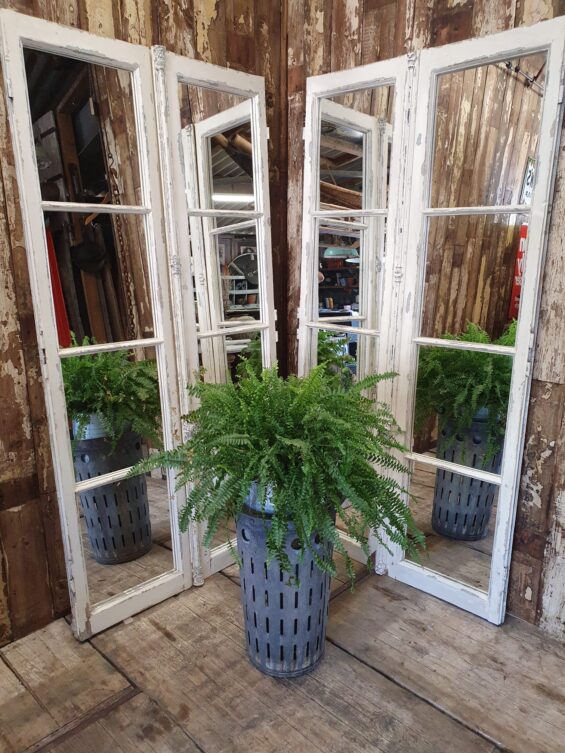 wooden window mirror garden