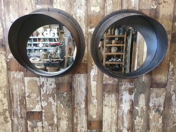 metal round mirrors industrial garden