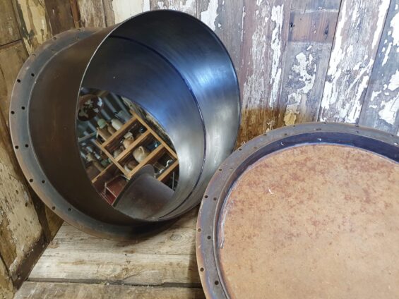 metal round mirrors industrial garden