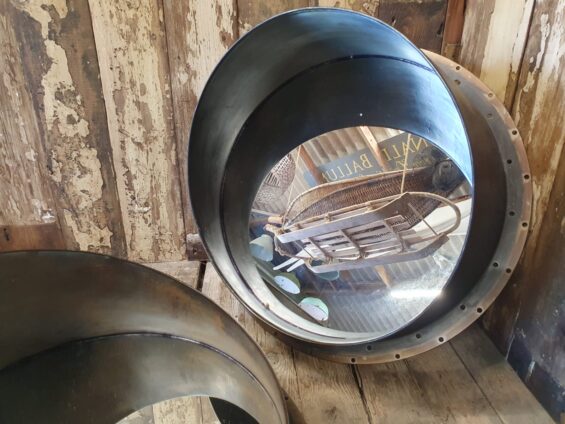 metal round mirrors industrial garden