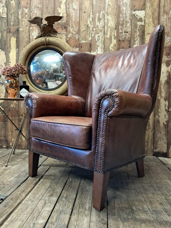 vintage lambs leather wing back club armchair seating armchairs