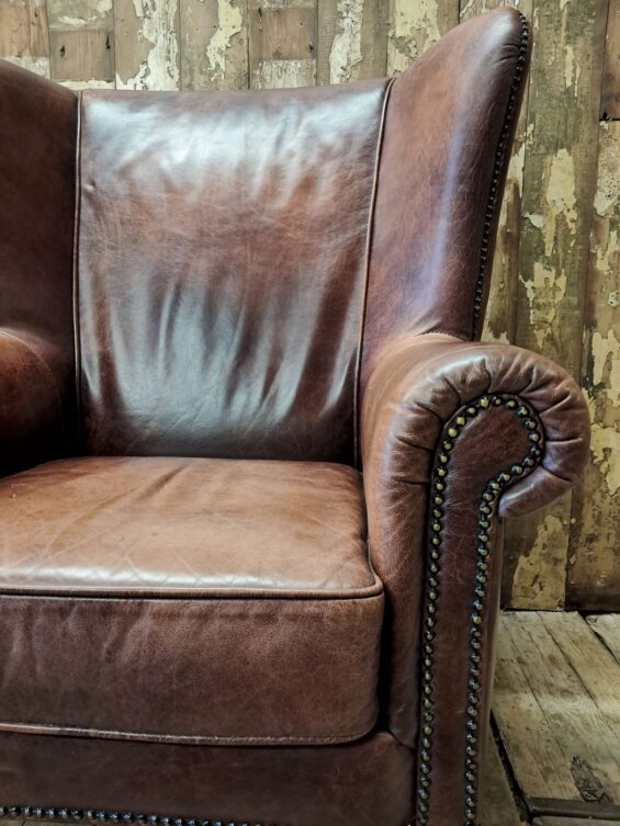 vintage lambs leather wing back club armchair seating armchairs