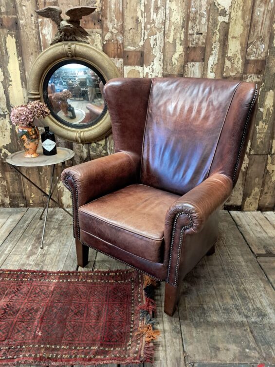 vintage lambs leather wing back club armchair seating armchairs