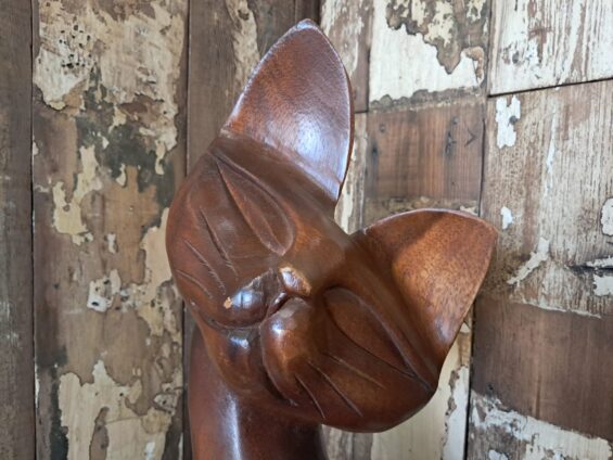 hand carved teak cat statue decorative homewares