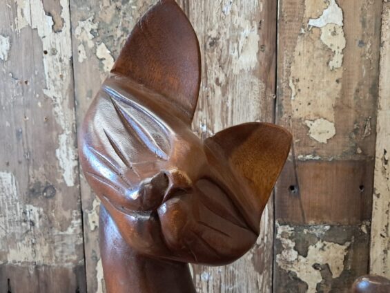 hand carved teak cat statue decorative homewares