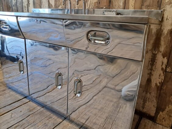 polished aluminium english rose sink unit furniture storage industrial