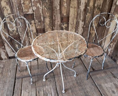 round metal table and chairs steel mesh garden furniture