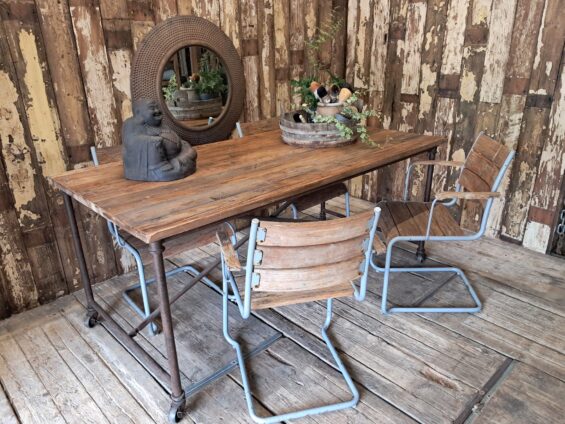 metal wood slatted cantilever dining chairs seating occasional chairs