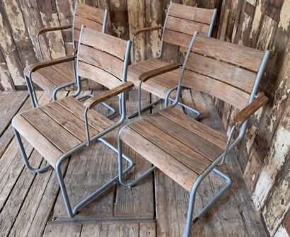 metal wood slatted cantilever dining chairs seating occasional chairs