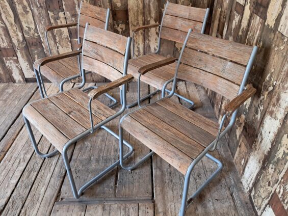 metal wood slatted cantilever dining chairs seating occasional chairs
